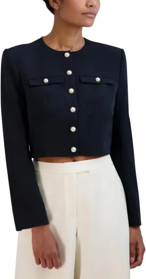 BCBGMAXAZRIA Women's Round Neck Relaxed Style Corset Jacket