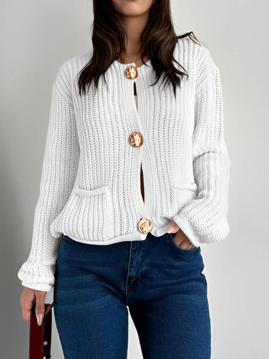 BeautyNee Women's Cardigan Sweaters Button Down Cropped Chunky Knit Cardigan Jacket Long Sleeve Trendy Tops with Pockets