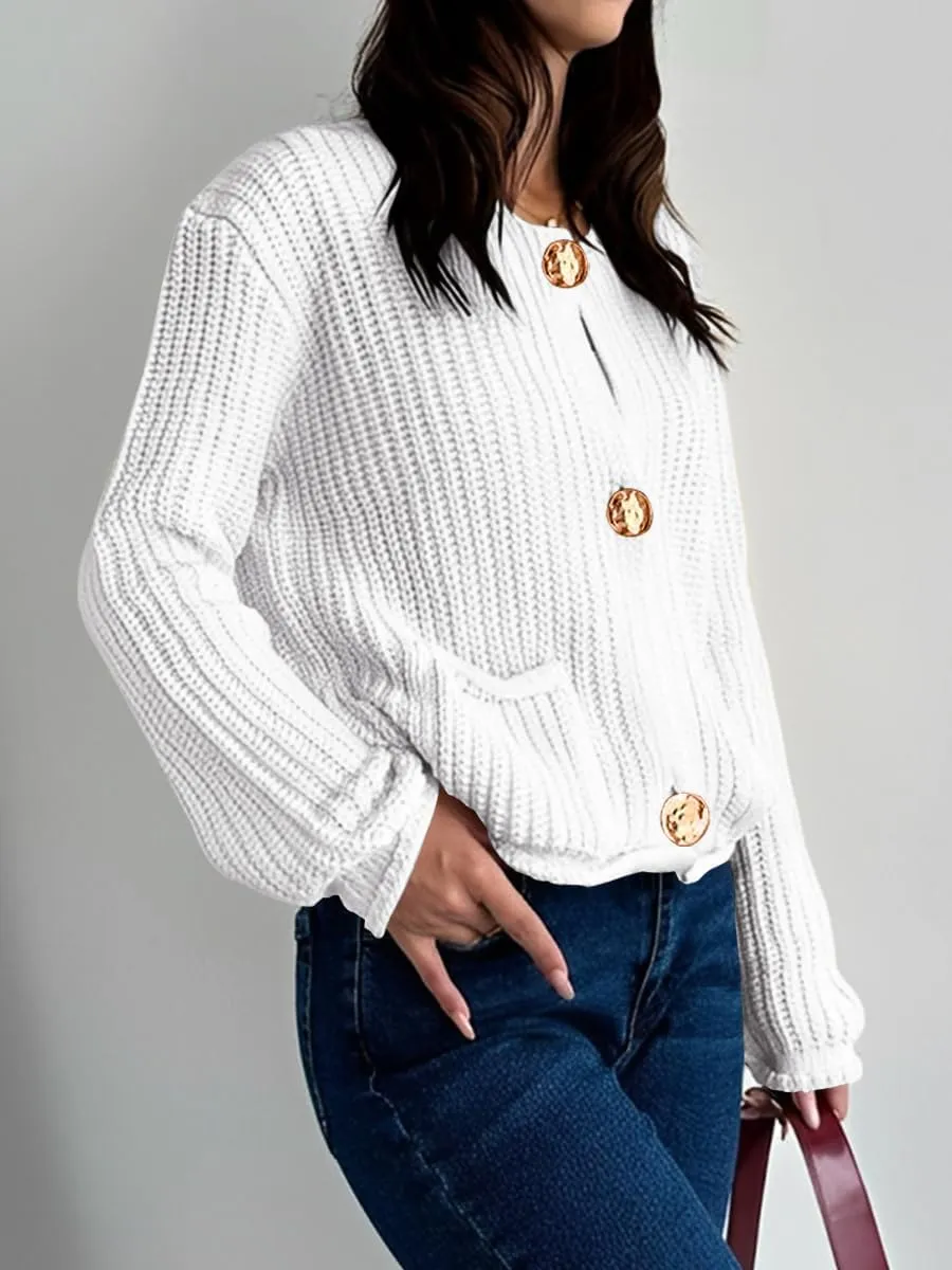 BeautyNee Women's Cardigan Sweaters Button Down Cropped Chunky Knit Cardigan Jacket Long Sleeve Trendy Tops with Pockets