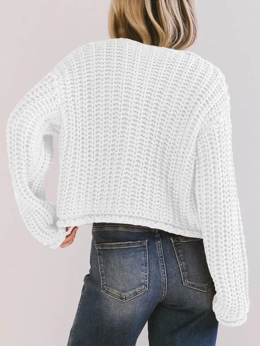 BeautyNee Women's Cardigan Sweaters Button Down Cropped Chunky Knit Cardigan Jacket Long Sleeve Trendy Tops with Pockets