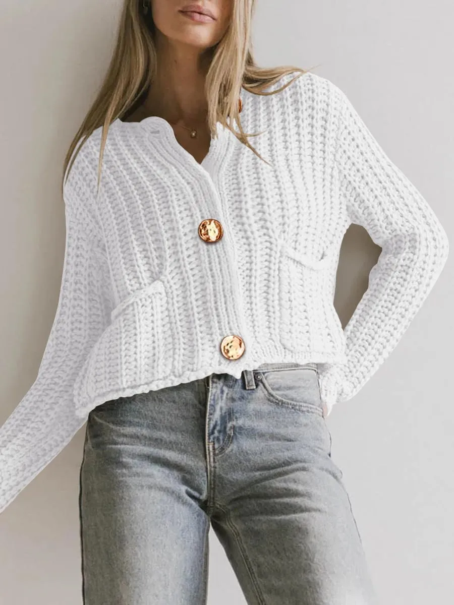 BeautyNee Women's Cardigan Sweaters Button Down Cropped Chunky Knit Cardigan Jacket Long Sleeve Trendy Tops with Pockets