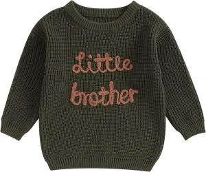 Big Brother Little Brother Matching Sweaters Baby Boy Letter Embroidery Crew Neck Long Sleeve Knitted Pullovers