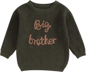 Big Brother Little Brother Matching Sweaters Baby Boy Letter Embroidery Crew Neck Long Sleeve Knitted Pullovers