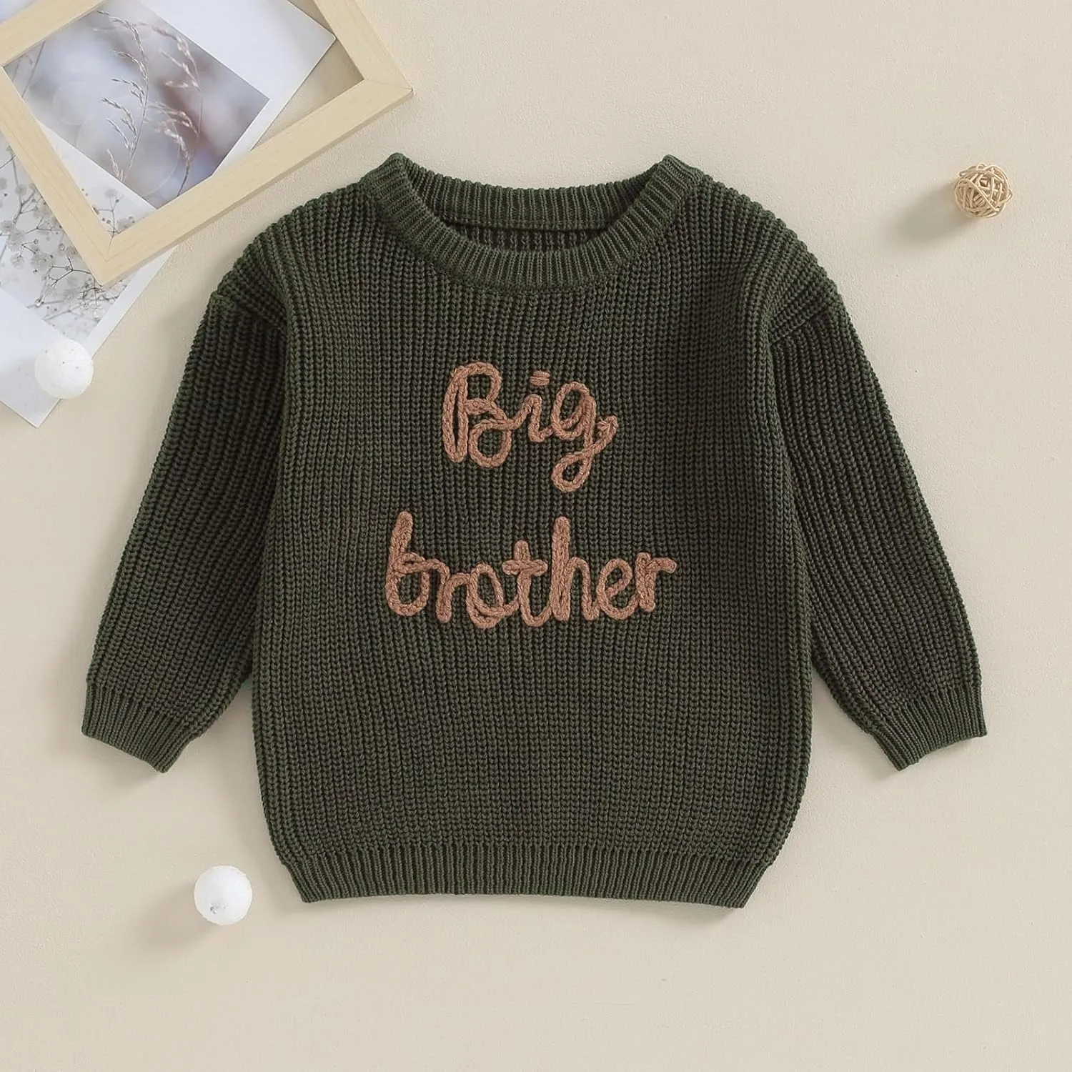 Big Brother Little Brother Matching Sweaters Baby Boy Letter Embroidery Crew Neck Long Sleeve Knitted Pullovers