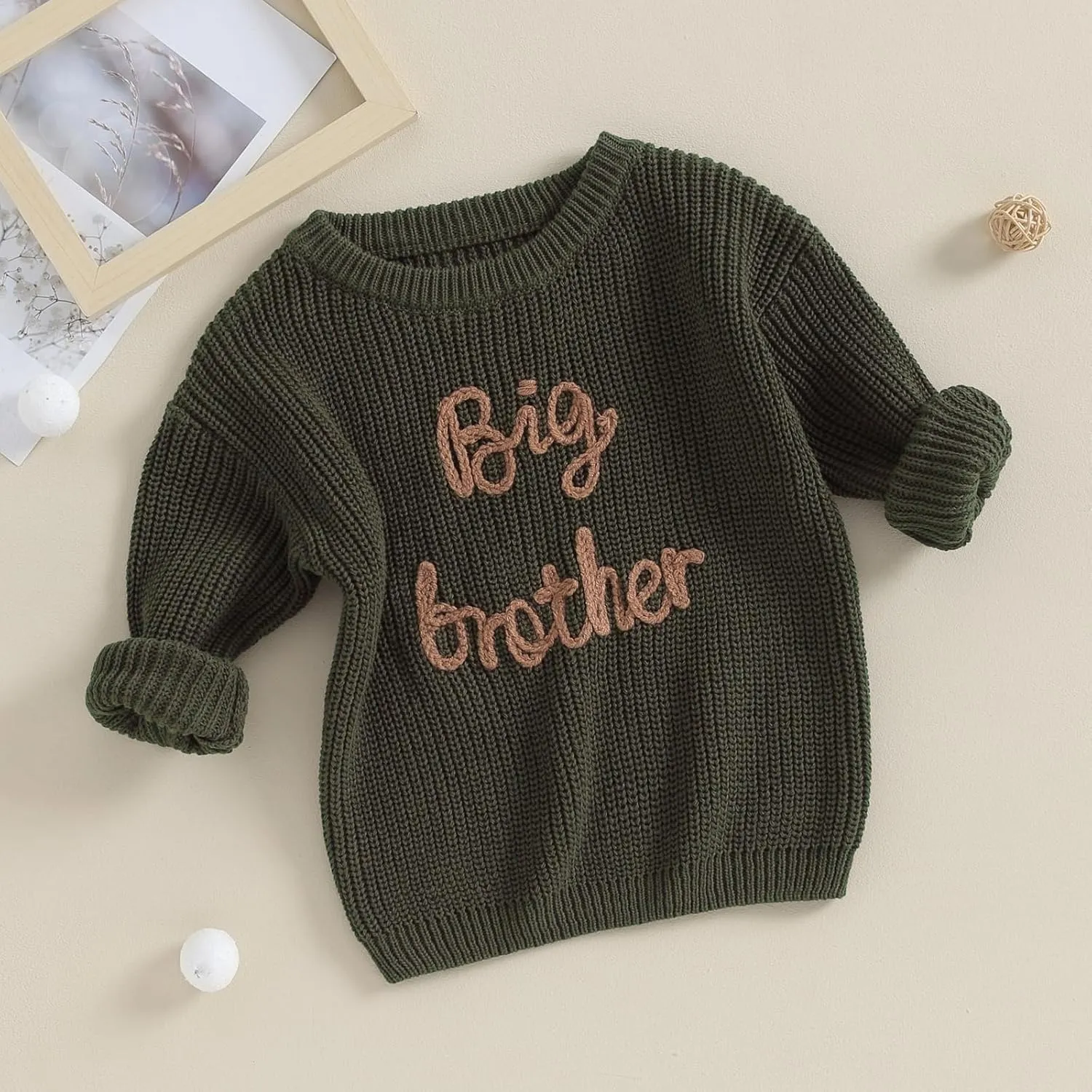 Big Brother Little Brother Matching Sweaters Baby Boy Letter Embroidery Crew Neck Long Sleeve Knitted Pullovers