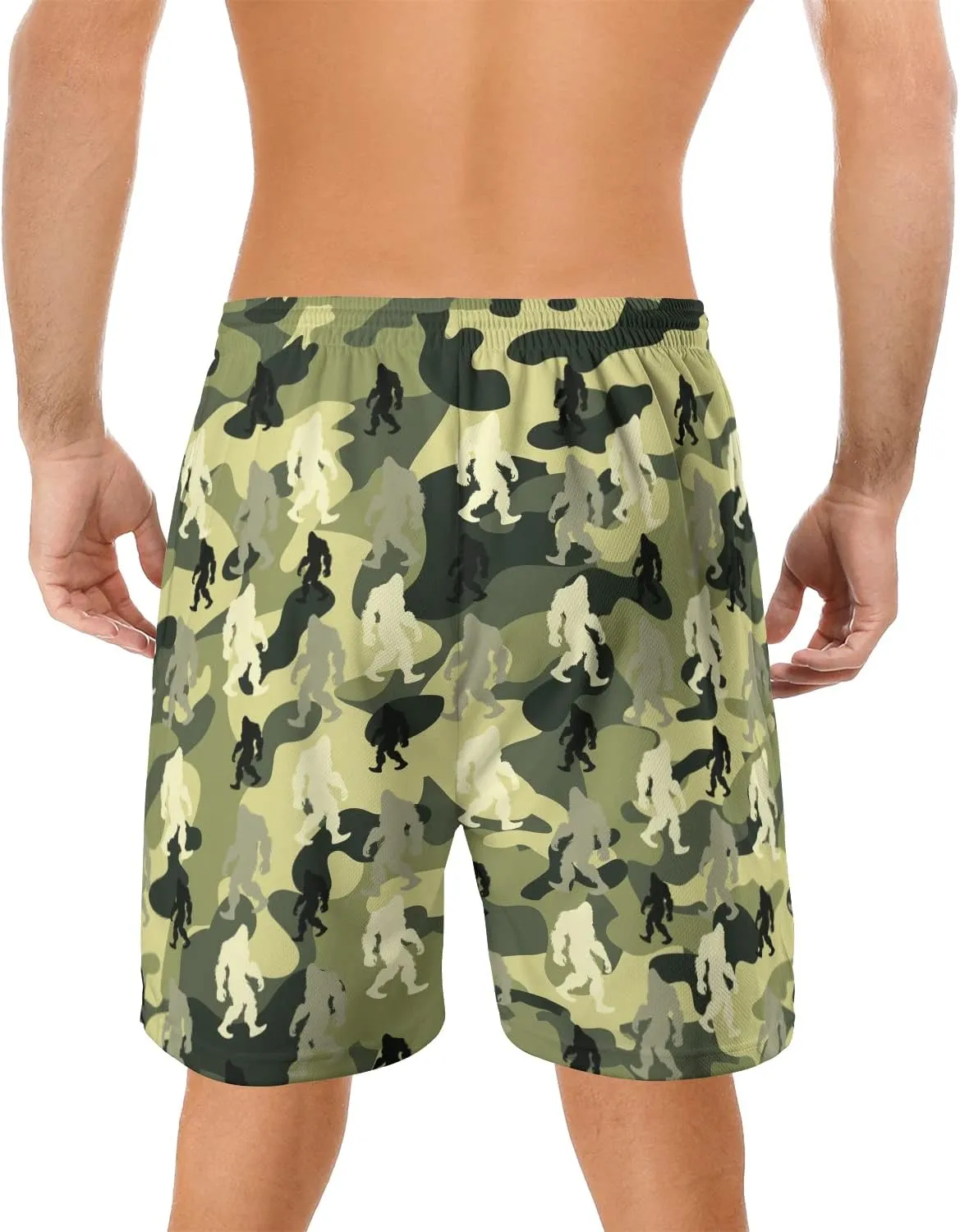 Bigfoot Men's Quick Dry - Sasquatch Hawaiian Shorts for Men - Beach Shorts Swim Trunks Set 14 (TND-LN-14)