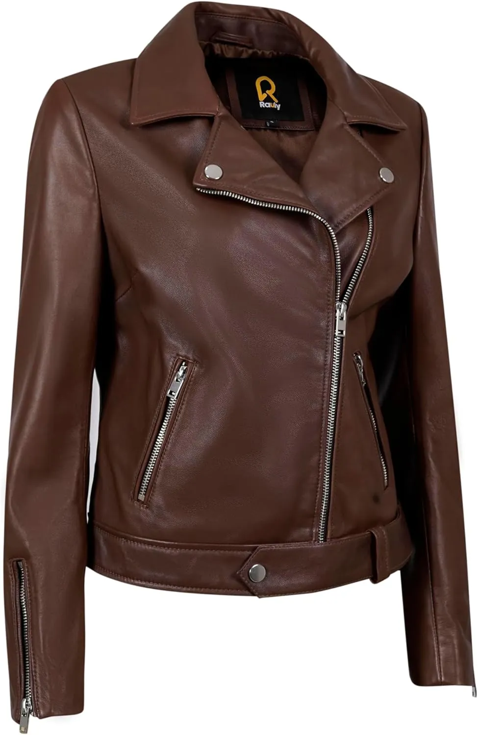 Biker Style Vintage Leather Jacket Women - Casual Motorcycle Zip-Up Lightweight Coat Collar Women Leather Jacket