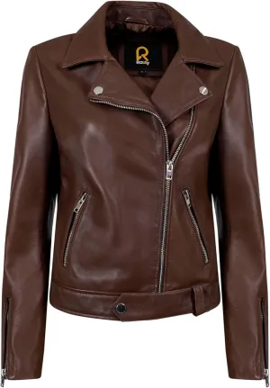 Biker Style Vintage Leather Jacket Women - Casual Motorcycle Zip-Up Lightweight Coat Collar Women Leather Jacket