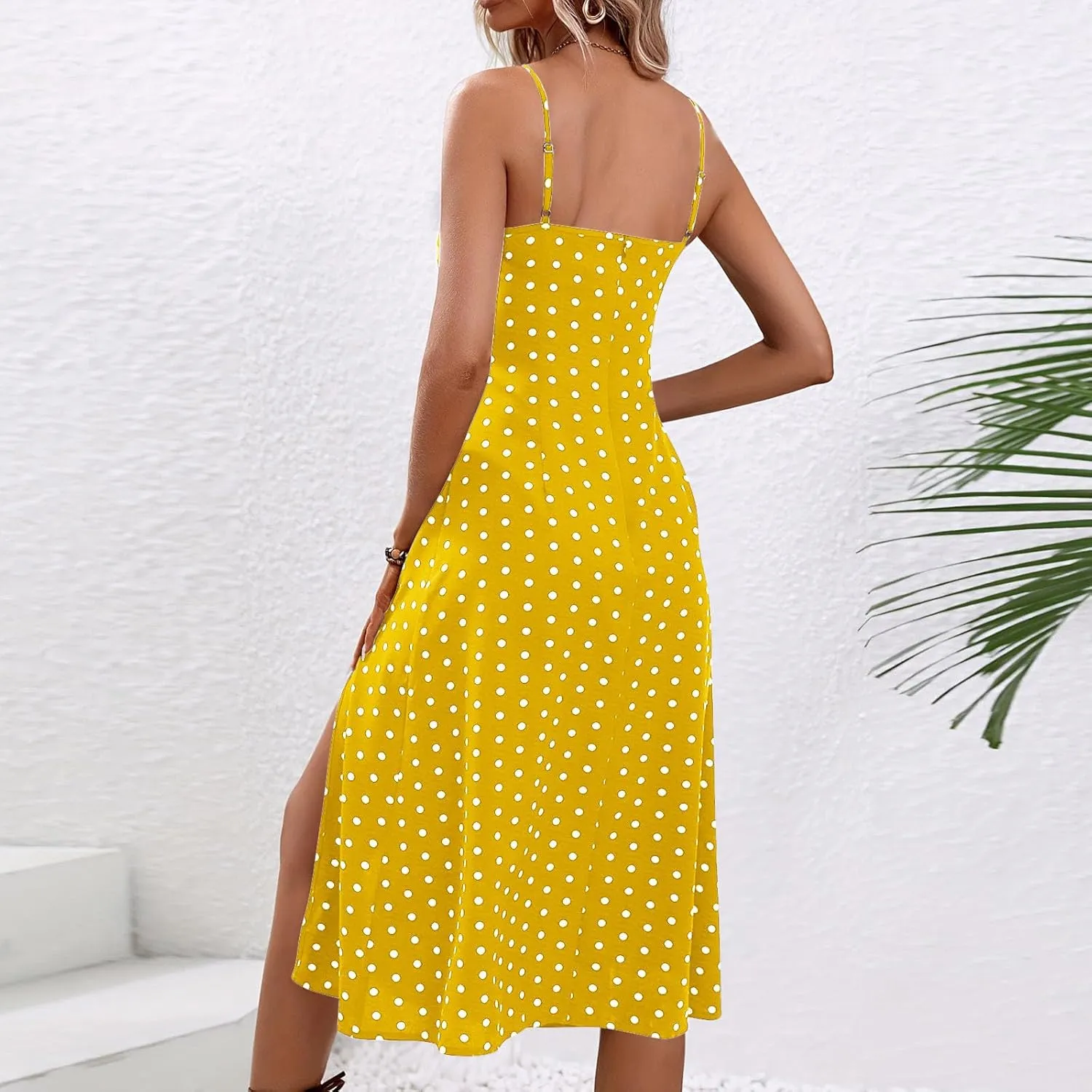 Binmer Women's Sleeveless Bodycon Slip Dress Adjustable Spaghetti Strap Midi Dress Cute Polka Dot Print Club Party Dresses