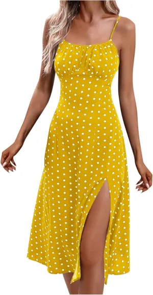 Binmer Women's Sleeveless Bodycon Slip Dress Adjustable Spaghetti Strap Midi Dress Cute Polka Dot Print Club Party Dresses