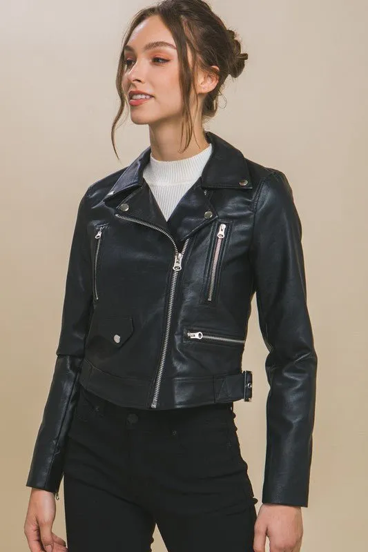 Black PU Moto Faux Leather Jacket