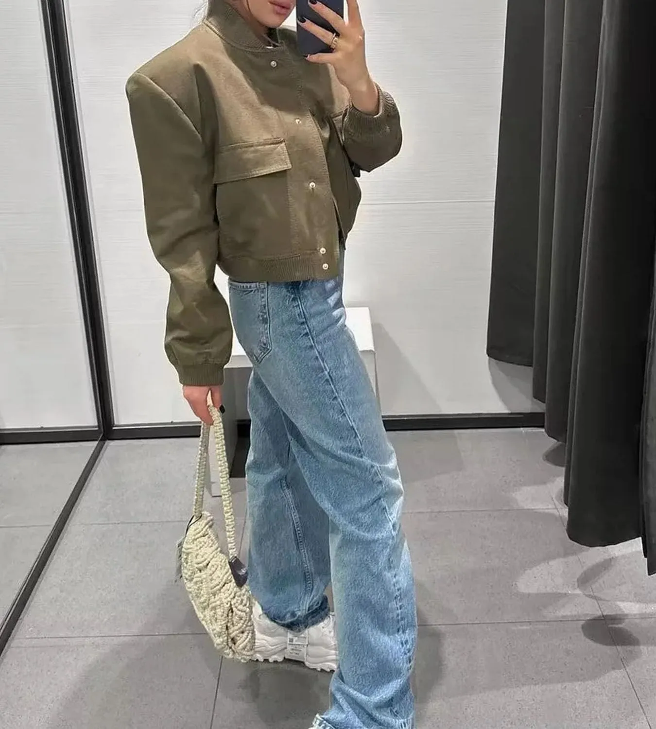 Bomber jacket Women Autumn Winter Cropped Jacket Black Brown Khaki Varsity Jacket Coat