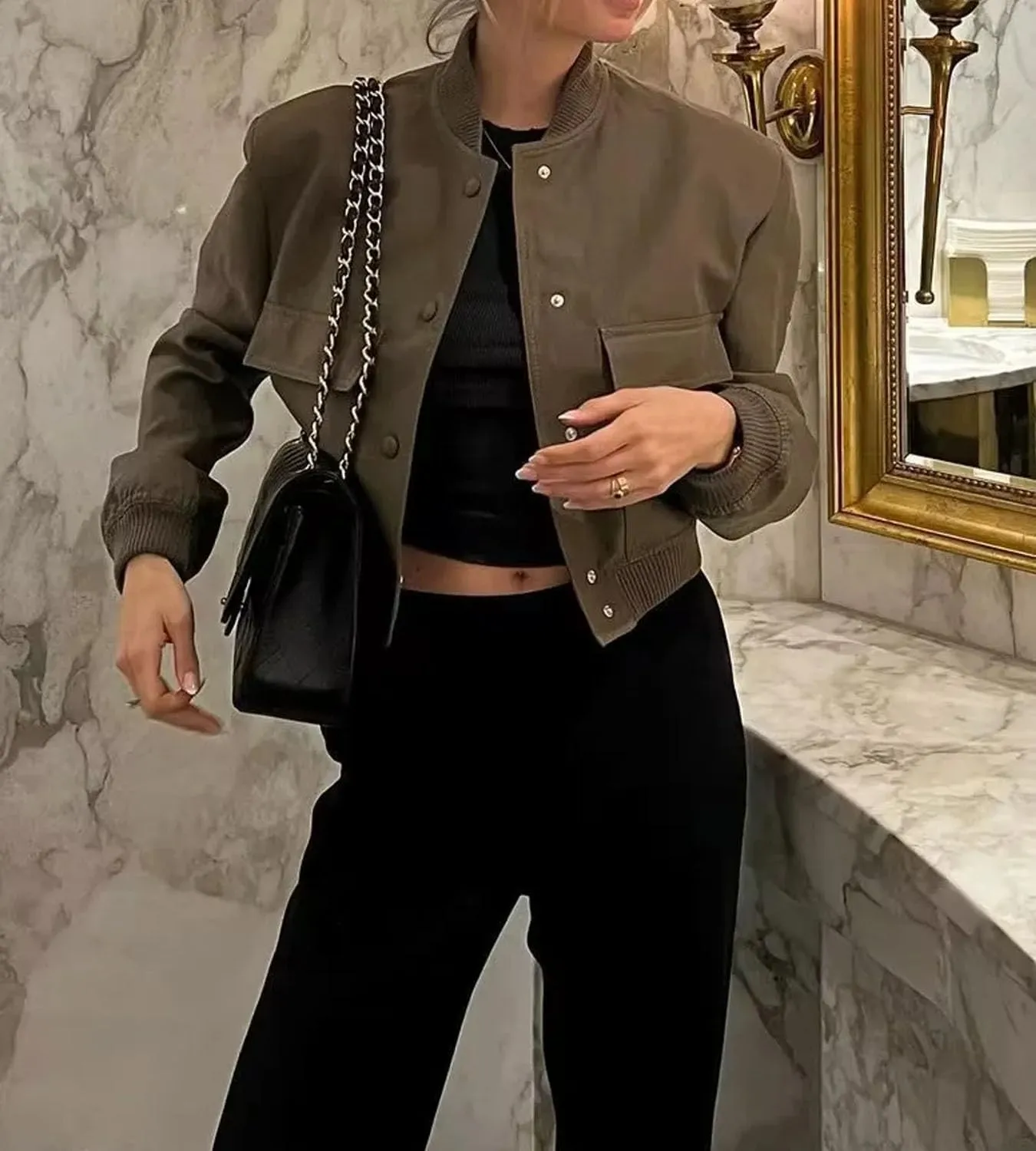 Bomber jacket Women Autumn Winter Cropped Jacket Black Brown Khaki Varsity Jacket Coat