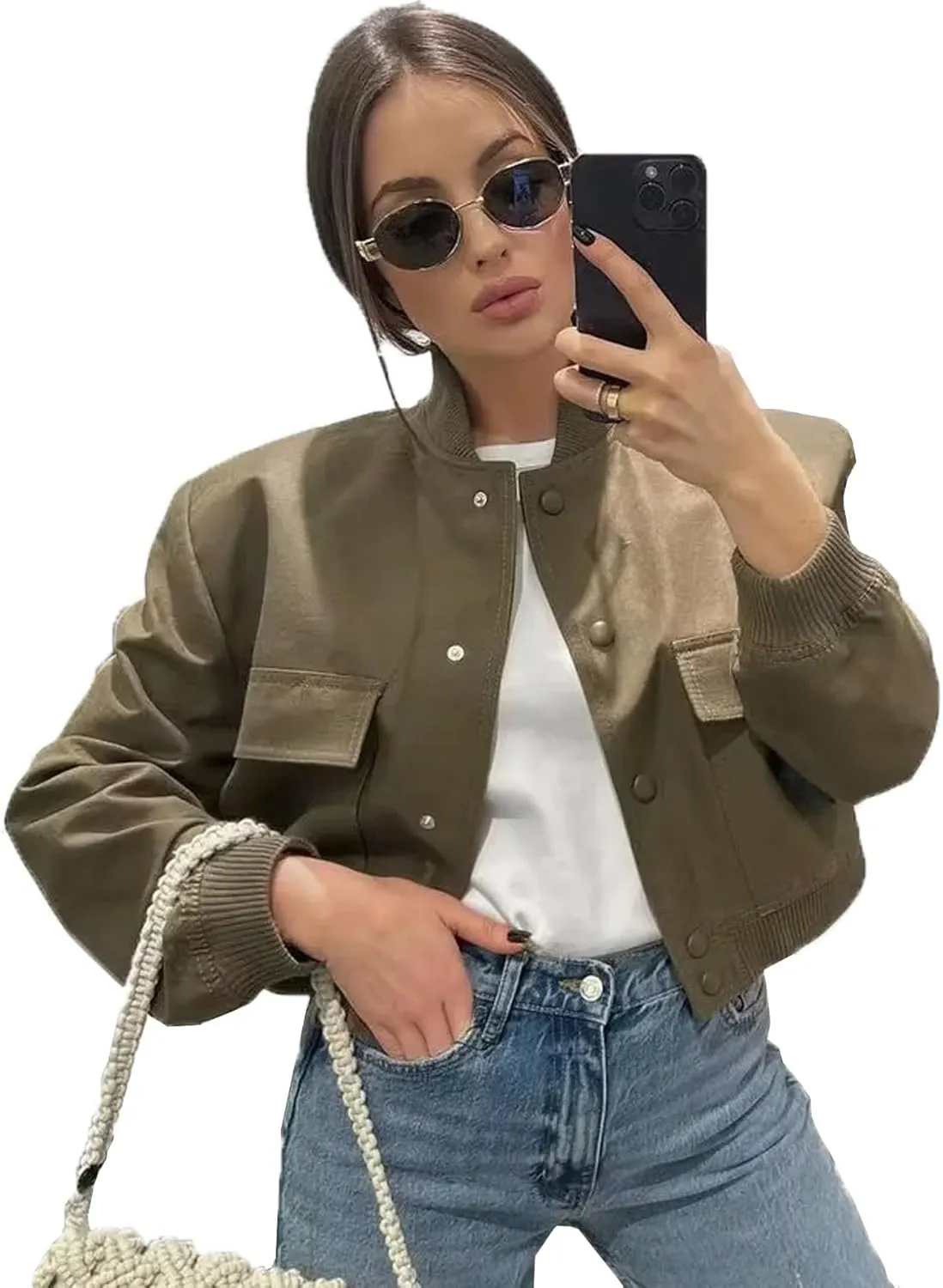 Bomber jacket Women Autumn Winter Cropped Jacket Black Brown Khaki Varsity Jacket Coat