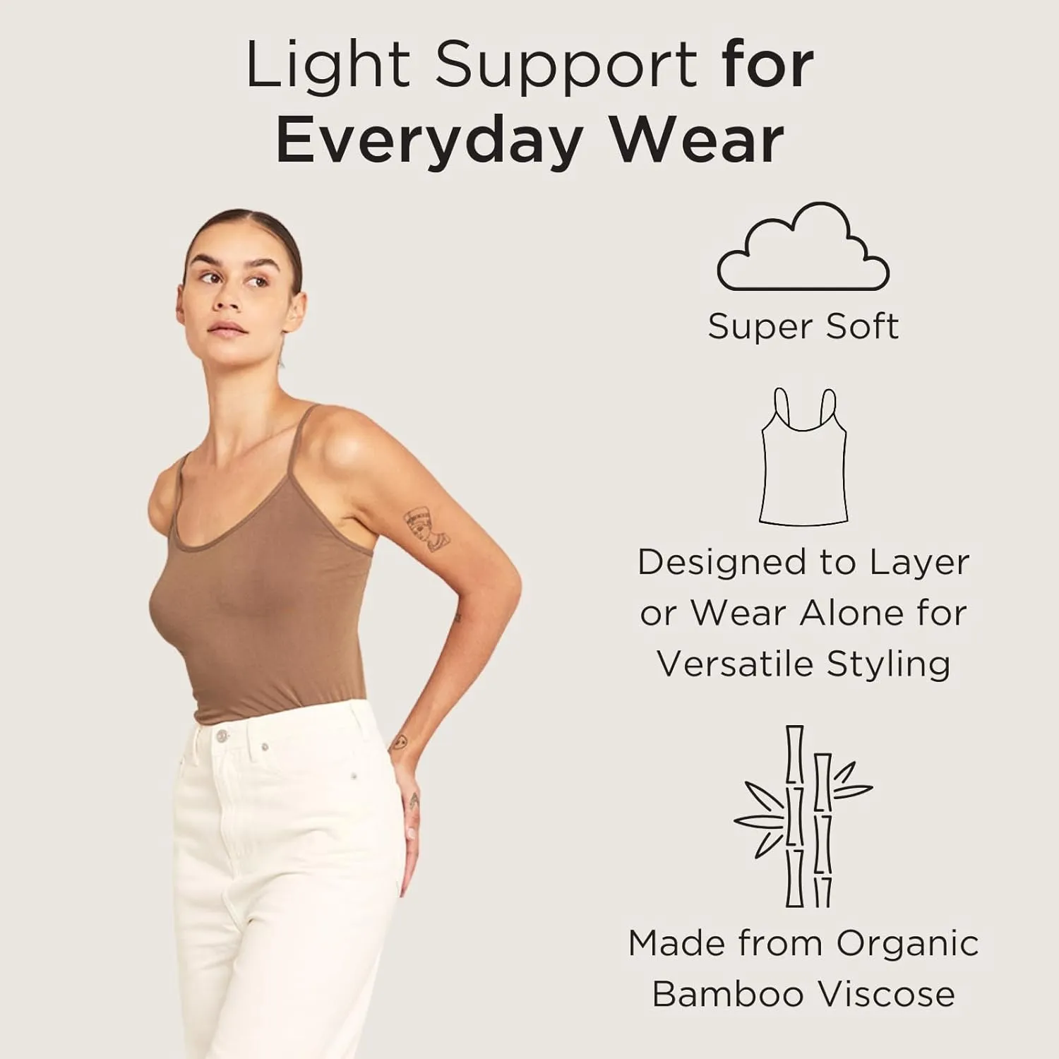 Boody Body EcoWear Womens Cami, Scoop Neck Camisole, Soft Breathable, Lightweight Slim Fit, Viscose Made from Bamboo