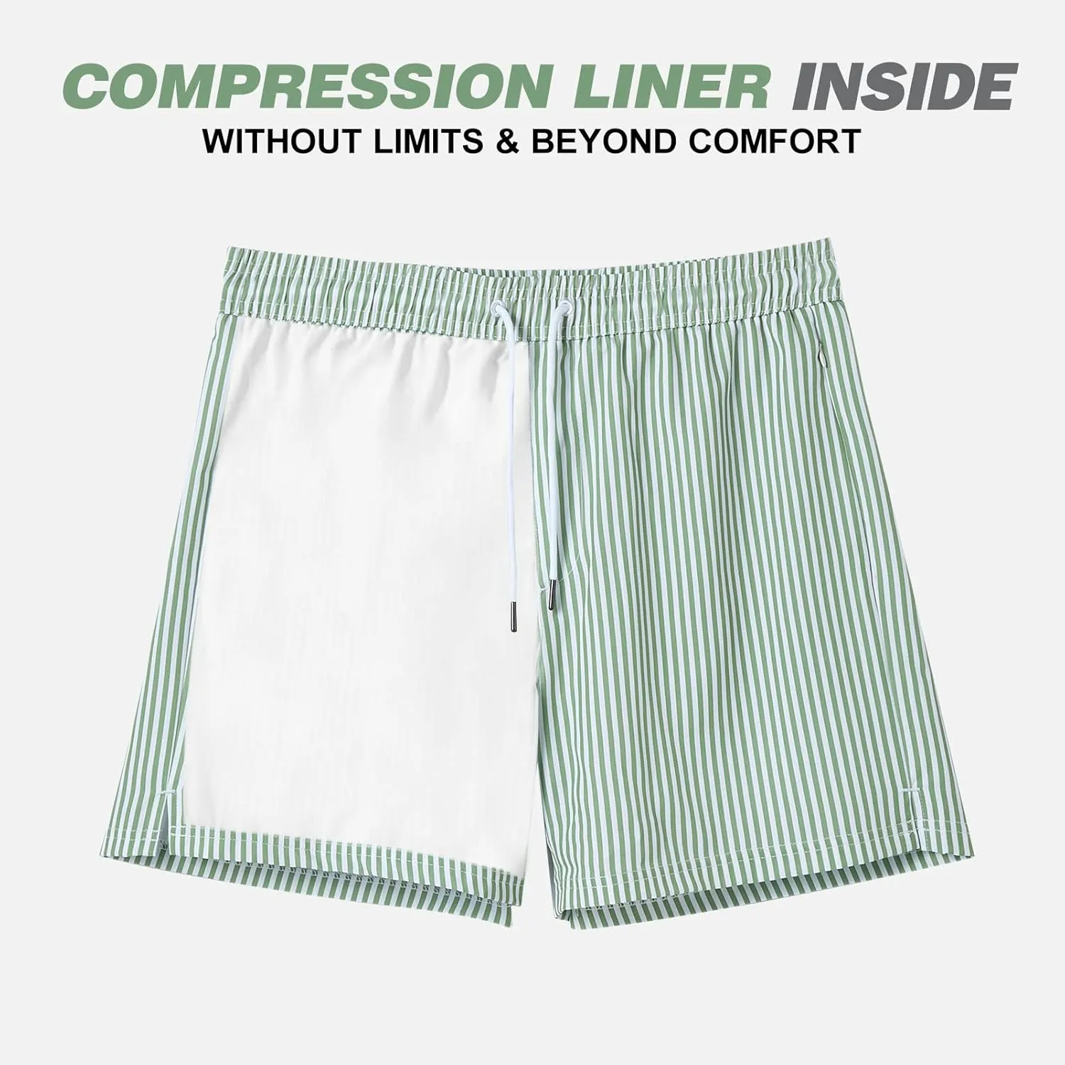 BRISIRA Mens Swim Trunks Swim Shorts Quick Dry 5 inch Inseam Beach Shorts with Compression Liner and Zipper Pocket