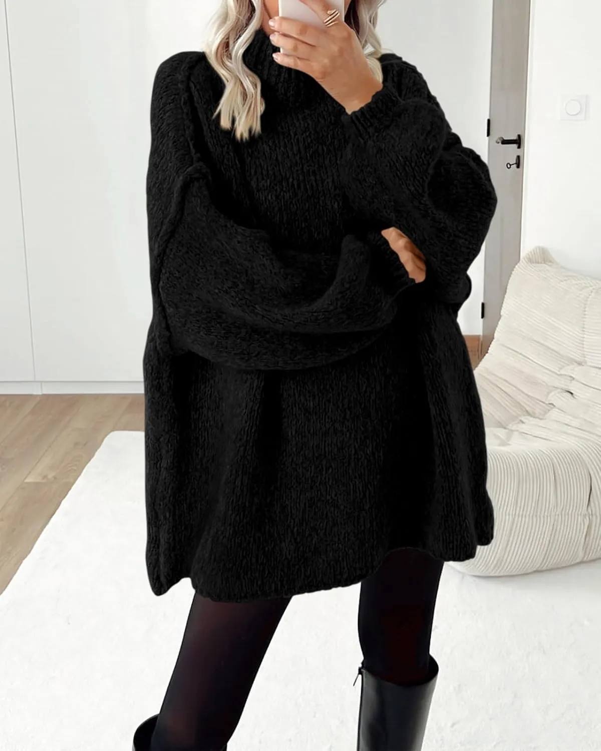 BTFBM Women's Long Pullover Sweaters 2025 Fall Winter Mock Neck Long Sleeve Thick Oversized Casual Knitted Jumper Tops