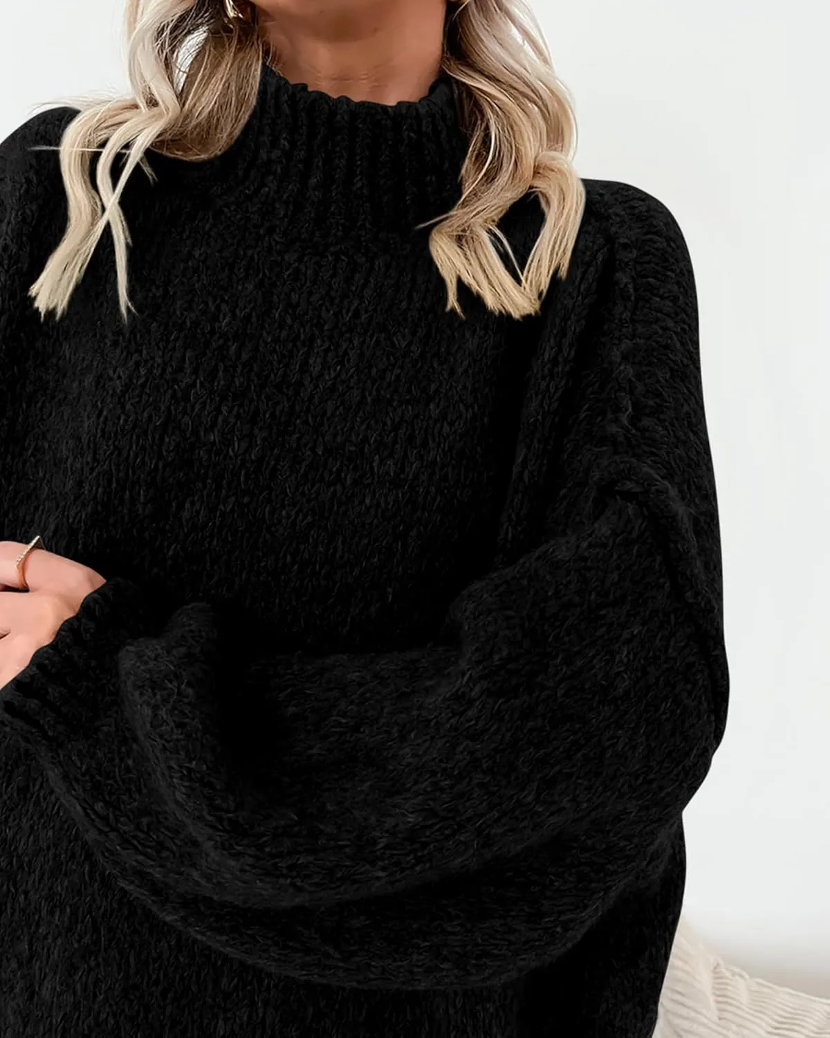BTFBM Women's Long Pullover Sweaters 2025 Fall Winter Mock Neck Long Sleeve Thick Oversized Casual Knitted Jumper Tops