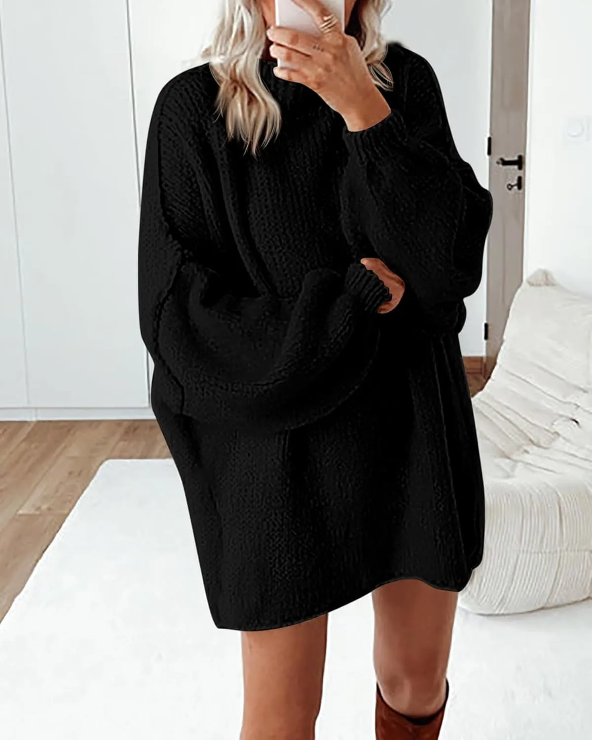 BTFBM Women's Long Pullover Sweaters 2025 Fall Winter Mock Neck Long Sleeve Thick Oversized Casual Knitted Jumper Tops