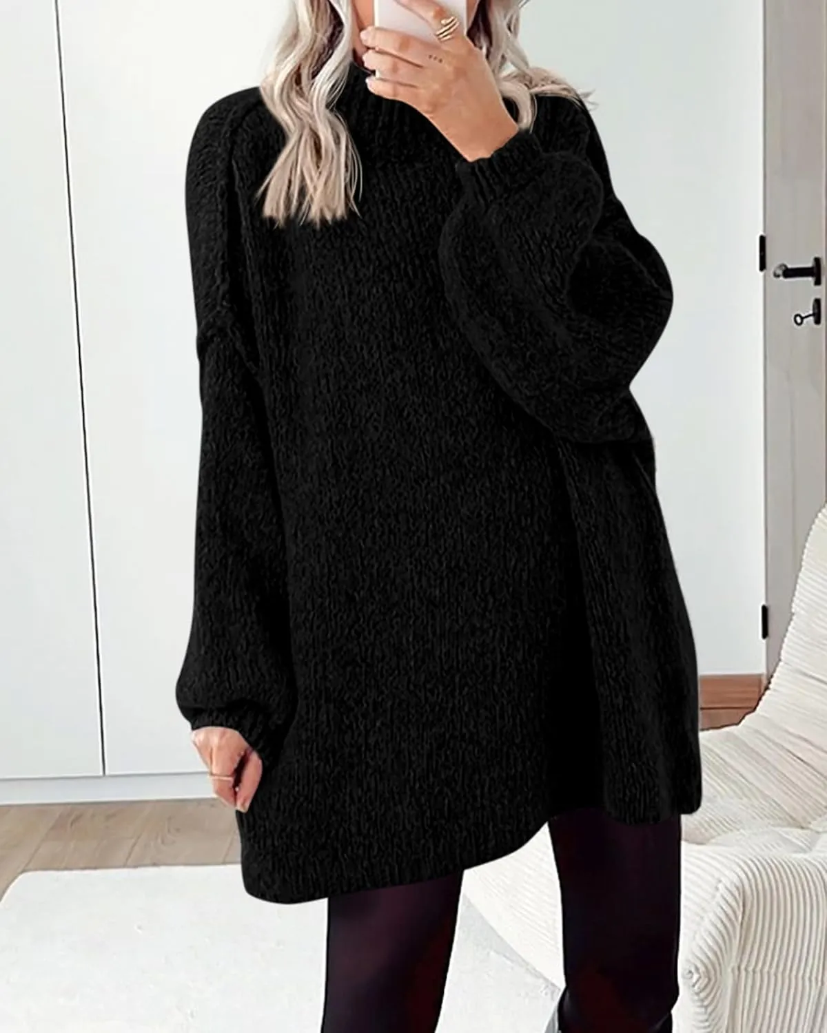 BTFBM Women's Long Pullover Sweaters 2025 Fall Winter Mock Neck Long Sleeve Thick Oversized Casual Knitted Jumper Tops