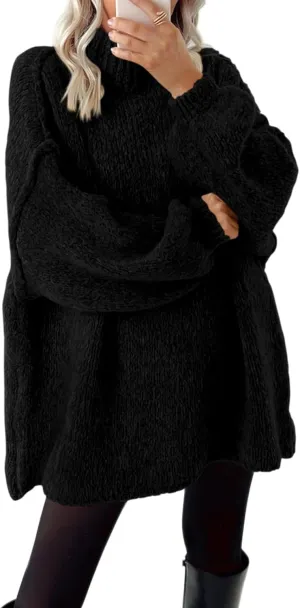 BTFBM Women's Long Pullover Sweaters 2025 Fall Winter Mock Neck Long Sleeve Thick Oversized Casual Knitted Jumper Tops