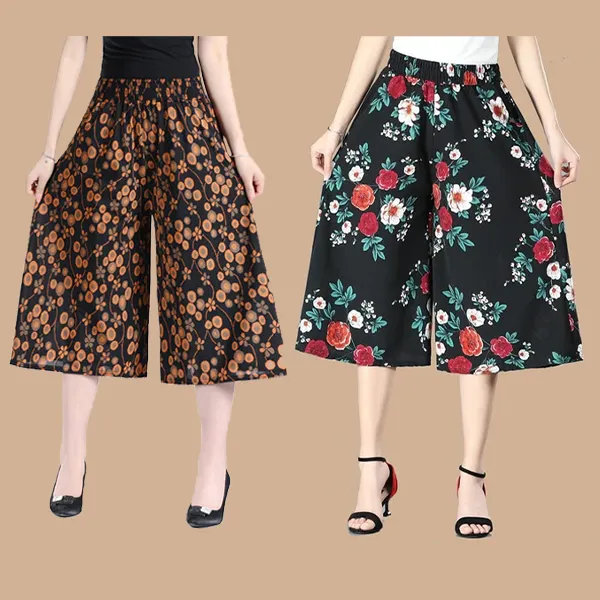 BUY 2 FREE SHIPPINGWomen's High Elastic Waist Pleated Chiffon Wide Leg Culottes