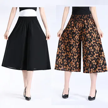 BUY 2 FREE SHIPPINGWomen's High Elastic Waist Pleated Chiffon Wide Leg Culottes