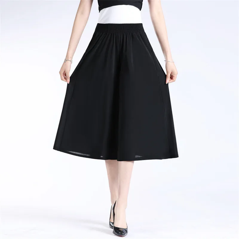 BUY 2 FREE SHIPPINGWomen's High Elastic Waist Pleated Chiffon Wide Leg Culottes