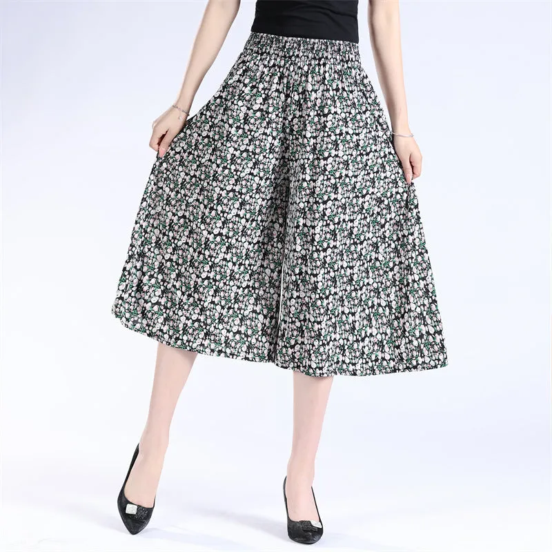 BUY 2 FREE SHIPPINGWomen's High Elastic Waist Pleated Chiffon Wide Leg Culottes