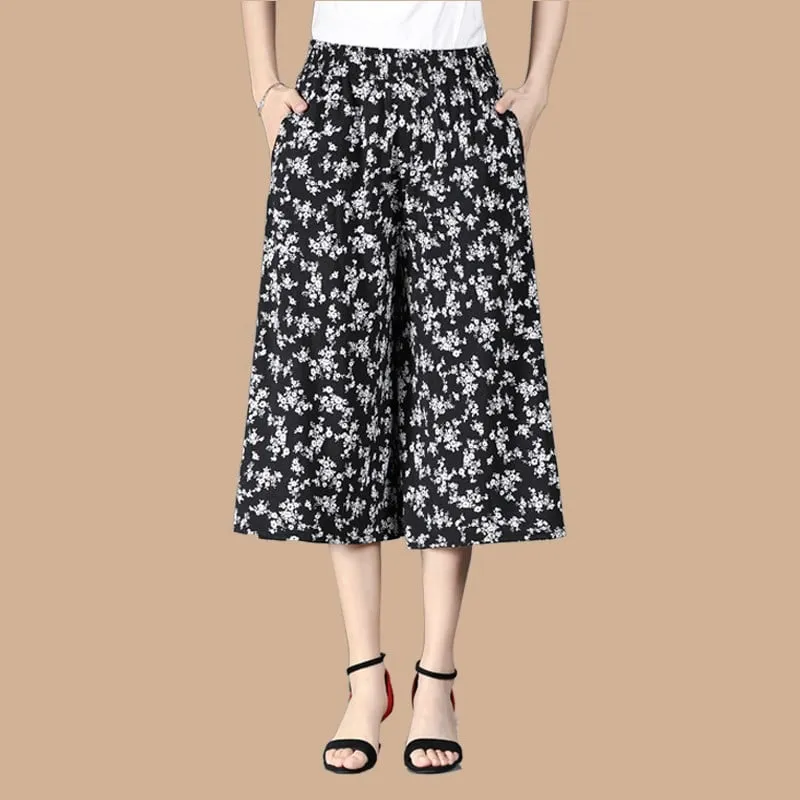 BUY 2 FREE SHIPPINGWomen's High Elastic Waist Pleated Chiffon Wide Leg Culottes