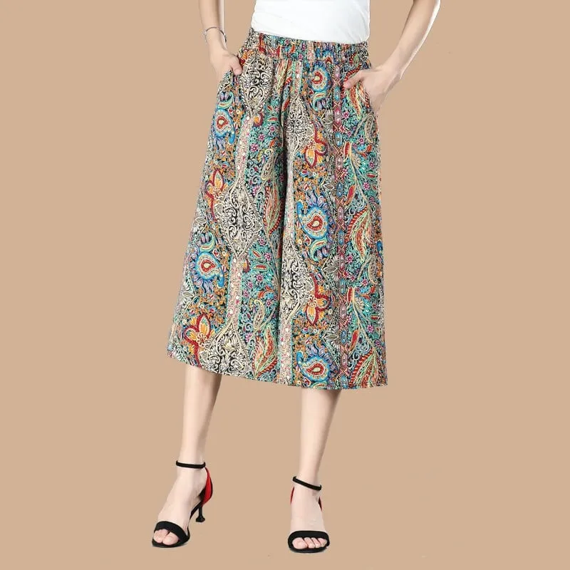 BUY 2 FREE SHIPPINGWomen's High Elastic Waist Pleated Chiffon Wide Leg Culottes