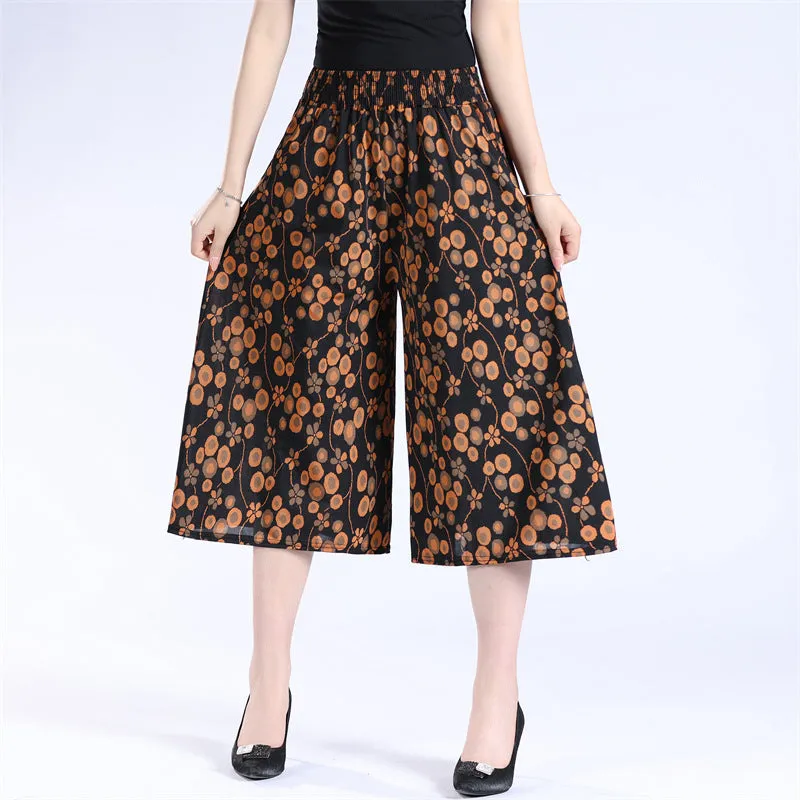 BUY 2 FREE SHIPPINGWomen's High Elastic Waist Pleated Chiffon Wide Leg Culottes