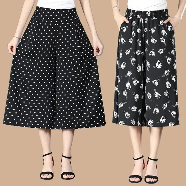 BUY 2 FREE SHIPPINGWomen's High Elastic Waist Pleated Chiffon Wide Leg Culottes