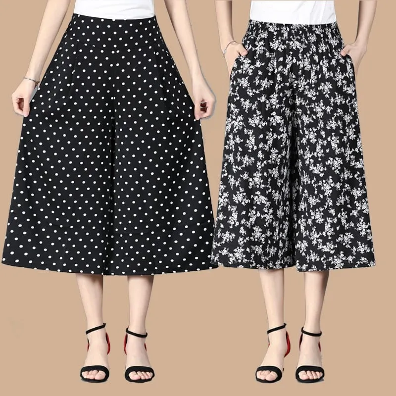 BUY 2 FREE SHIPPINGWomen's High Elastic Waist Pleated Chiffon Wide Leg Culottes