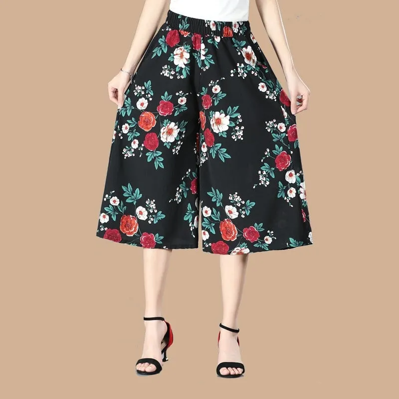 BUY 2 GET 10% OFFWomen's High Elastic Waist Pleated Chiffon Wide Leg Culottes