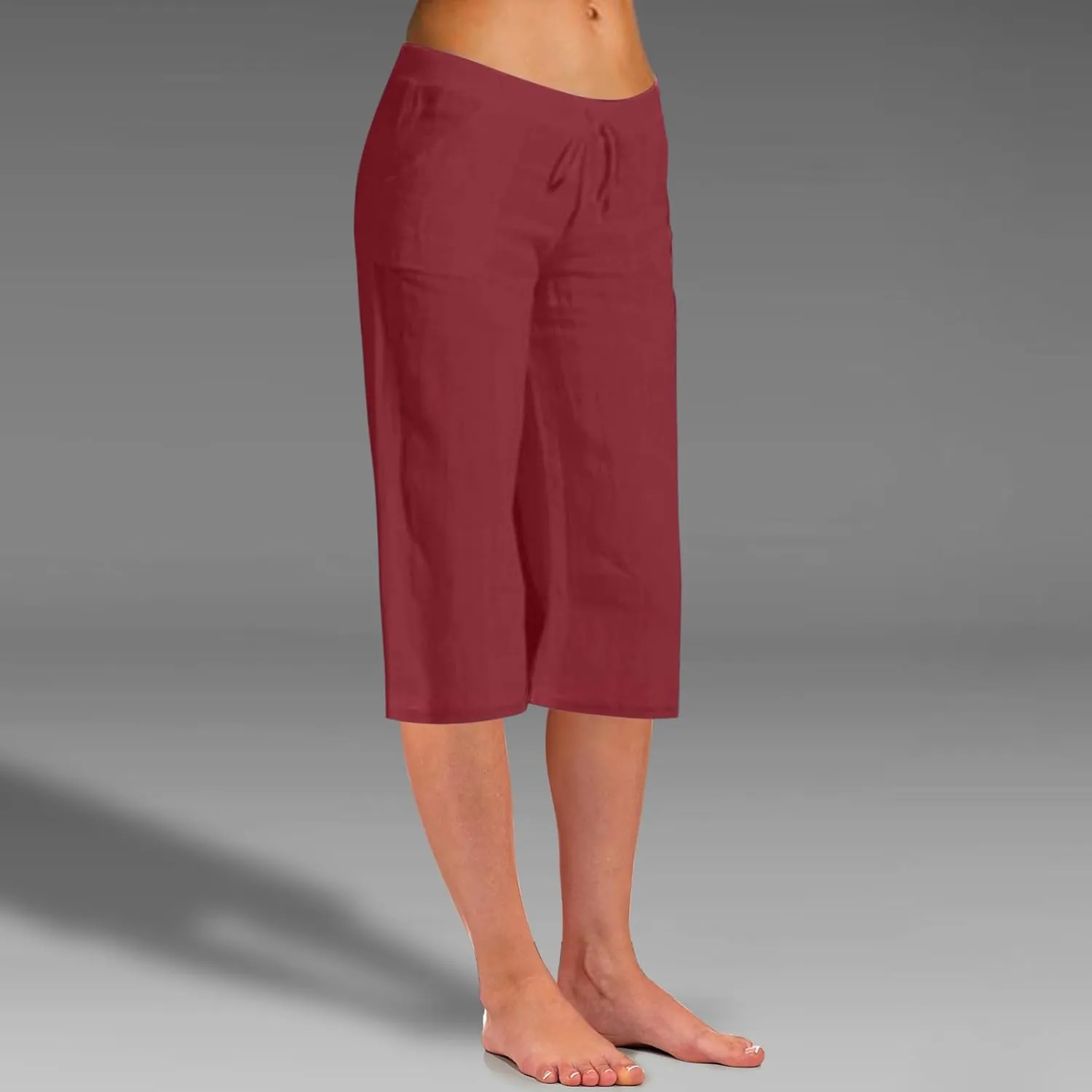 BZGTZT Women Plus Size Linen Capri Pants Drawstring High Waist Wide Leg Pant Summer Casual Loose Cropped Trouser with Pocket