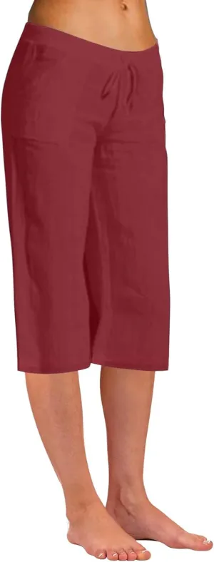 BZGTZT Women Plus Size Linen Capri Pants Drawstring High Waist Wide Leg Pant Summer Casual Loose Cropped Trouser with Pocket