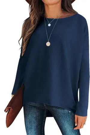 Caracilia Women Boat Neck Batwing Long Sleeve 2024 Fall Oversized Ribbed Knit Pullover Sweaters Baggy Jumper Tunic Tops