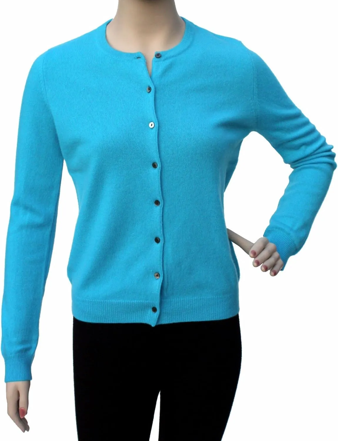 Cashmere Boutique 100% Pure Cashmere Women Cardigan Sweater - Round Neck, Long Sleeve, Button Down, Soft and Warm Sweater