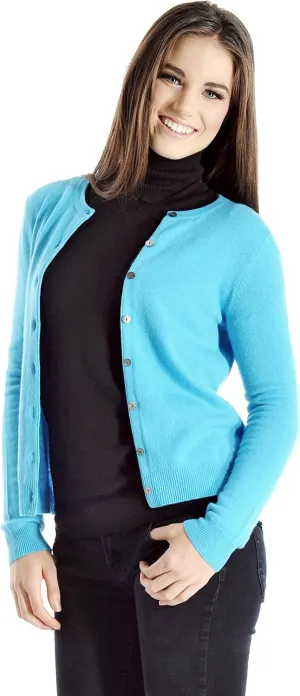 Cashmere Boutique 100% Pure Cashmere Women Cardigan Sweater - Round Neck, Long Sleeve, Button Down, Soft and Warm Sweater