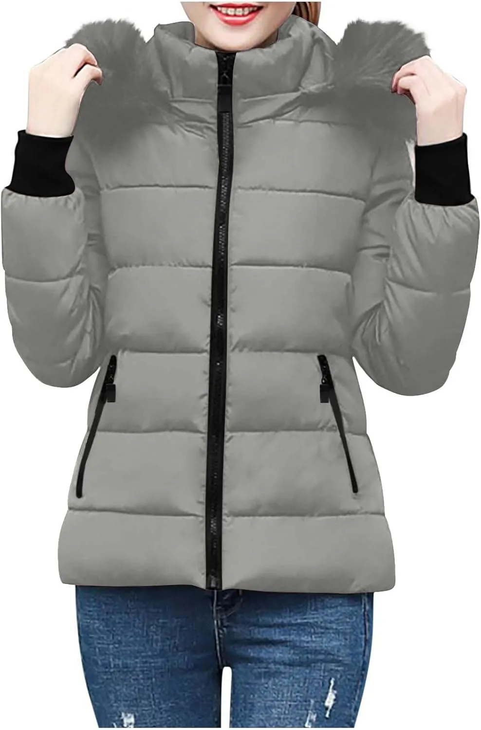 Ceboyel Womens Warm Winter Puffer Coats 2024 Trendy Hooded Jackets Thicken Down Coat With Hood Fur Lightweight