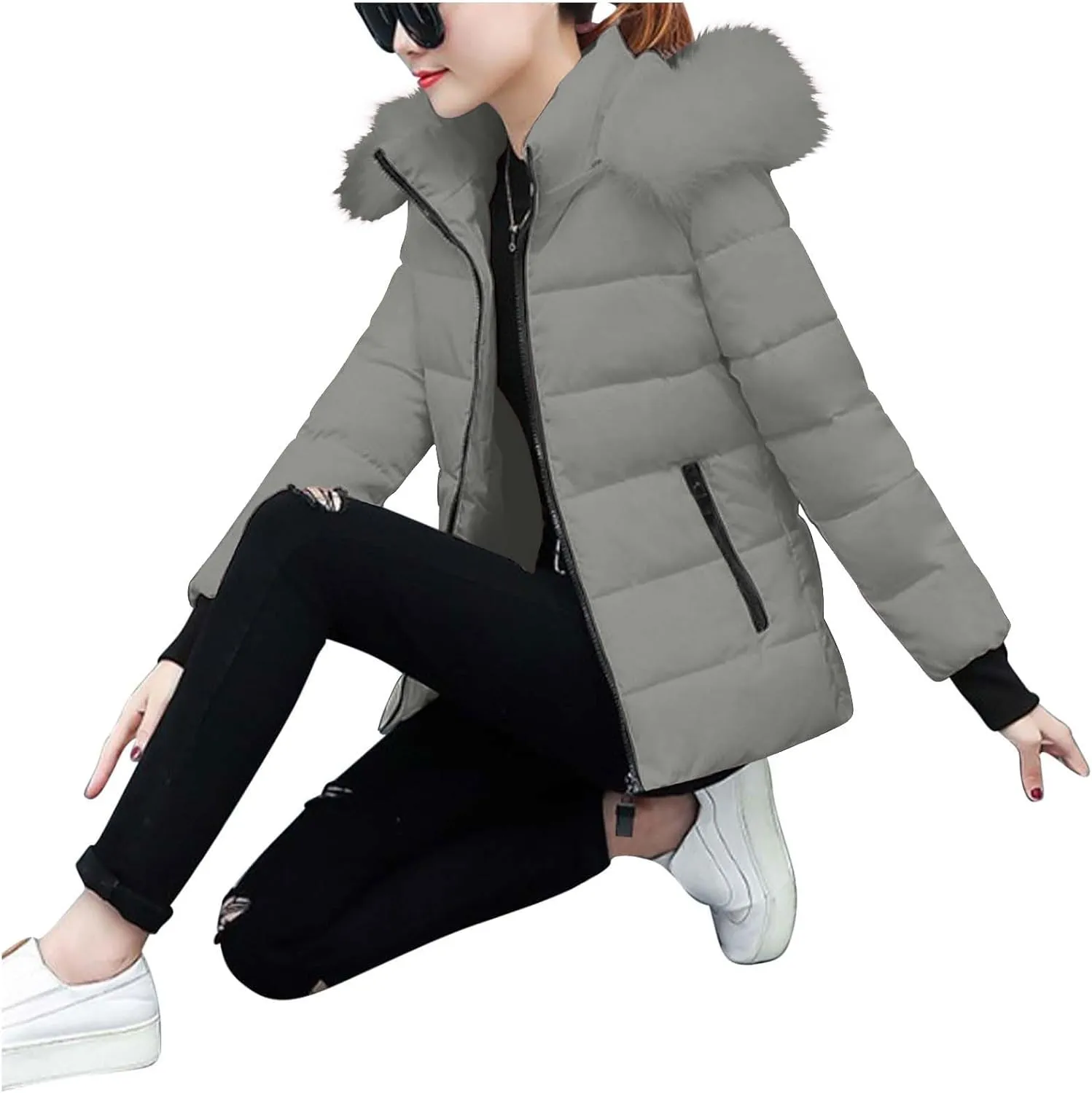 Ceboyel Womens Warm Winter Puffer Coats 2024 Trendy Hooded Jackets Thicken Down Coat With Hood Fur Lightweight