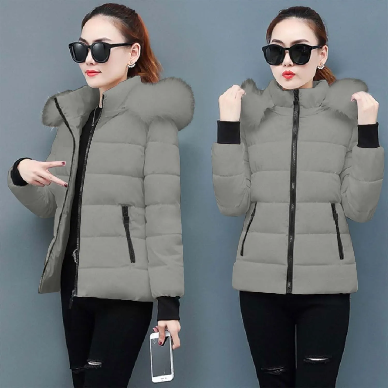 Ceboyel Womens Warm Winter Puffer Coats 2024 Trendy Hooded Jackets Thicken Down Coat With Hood Fur Lightweight
