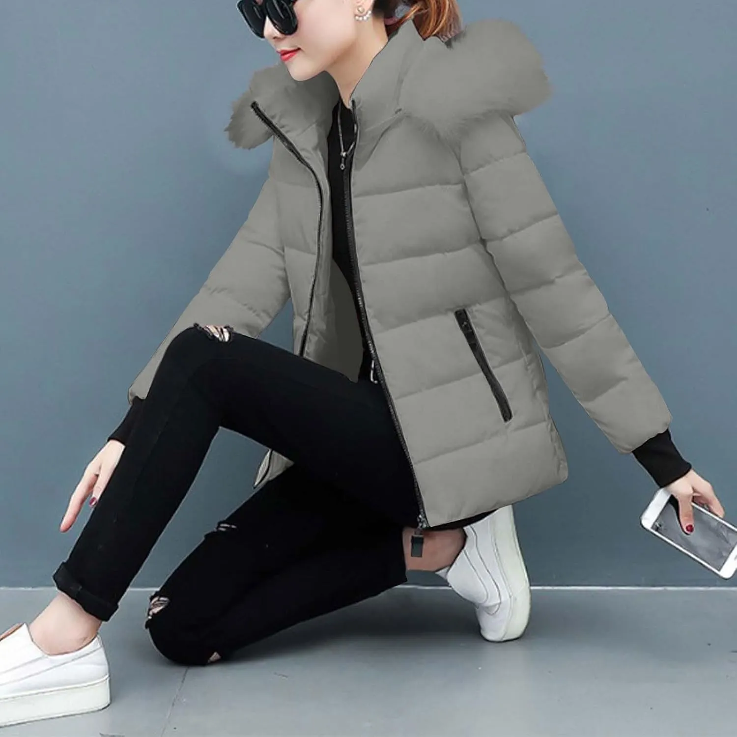 Ceboyel Womens Warm Winter Puffer Coats 2024 Trendy Hooded Jackets Thicken Down Coat With Hood Fur Lightweight