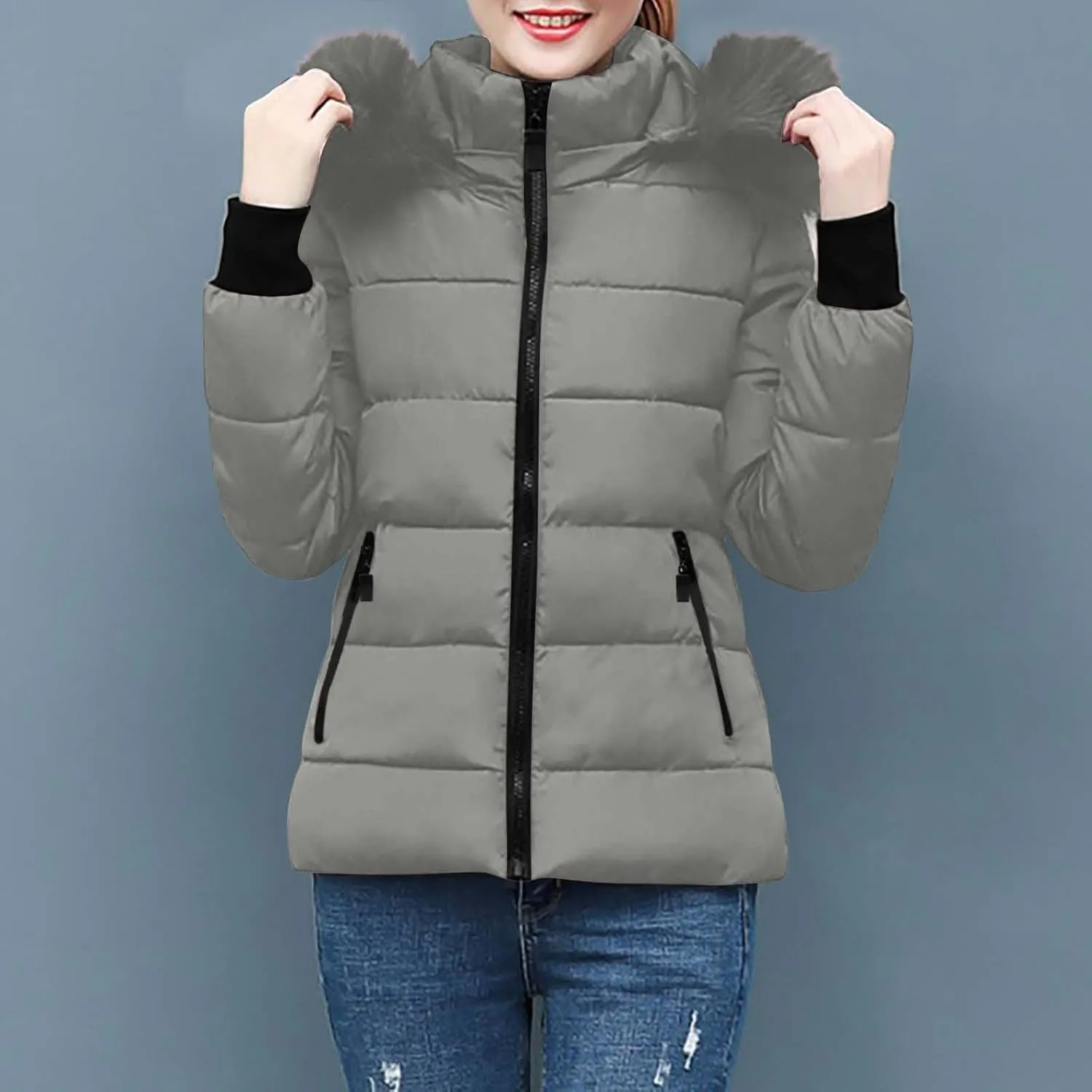Ceboyel Womens Warm Winter Puffer Coats 2024 Trendy Hooded Jackets Thicken Down Coat With Hood Fur Lightweight