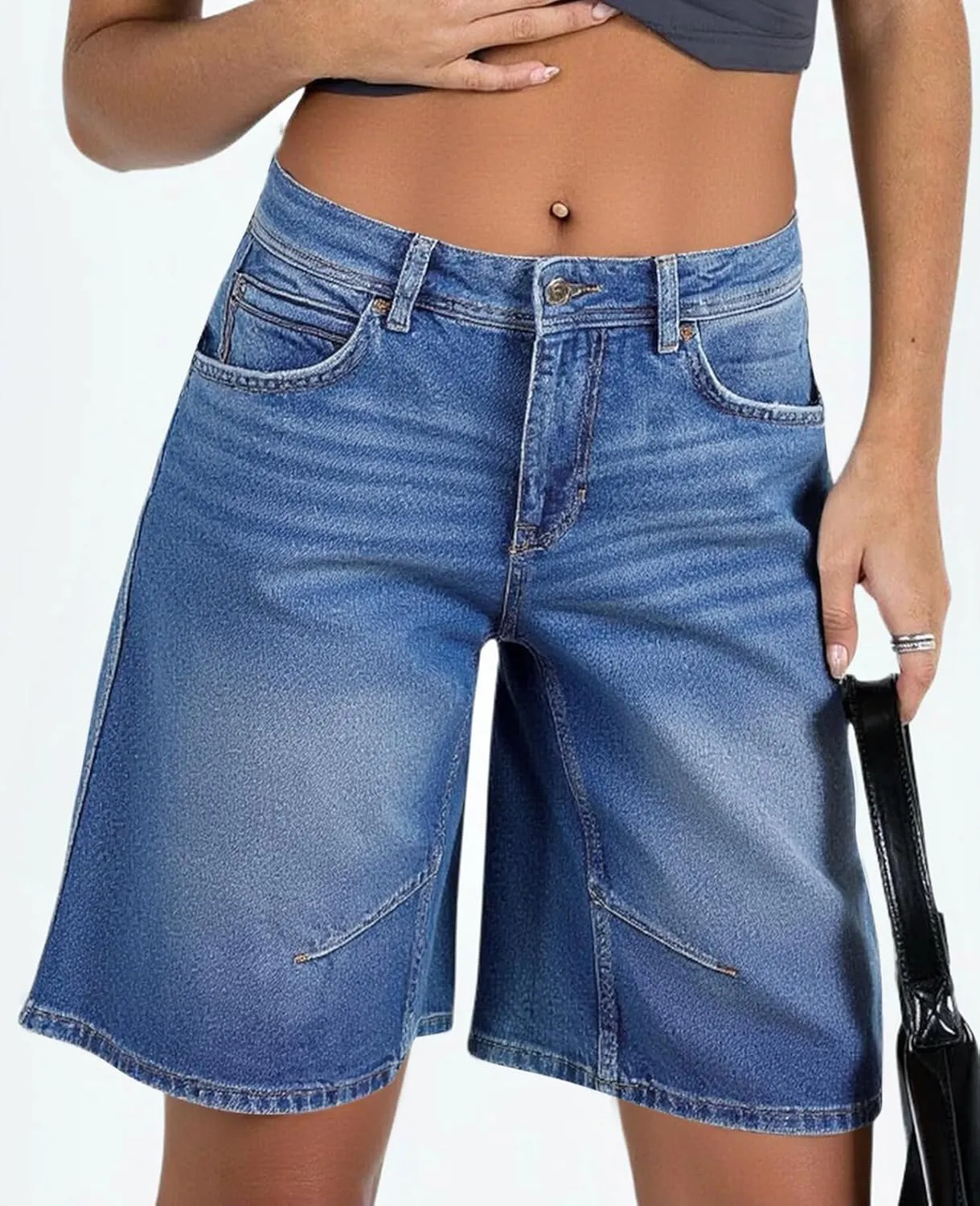 Cicy Bell Womens Summer Wide Leg Denim Shorts Casual Loose Mid Rise Jorts Bermuda Knee Length Jeans Shorts