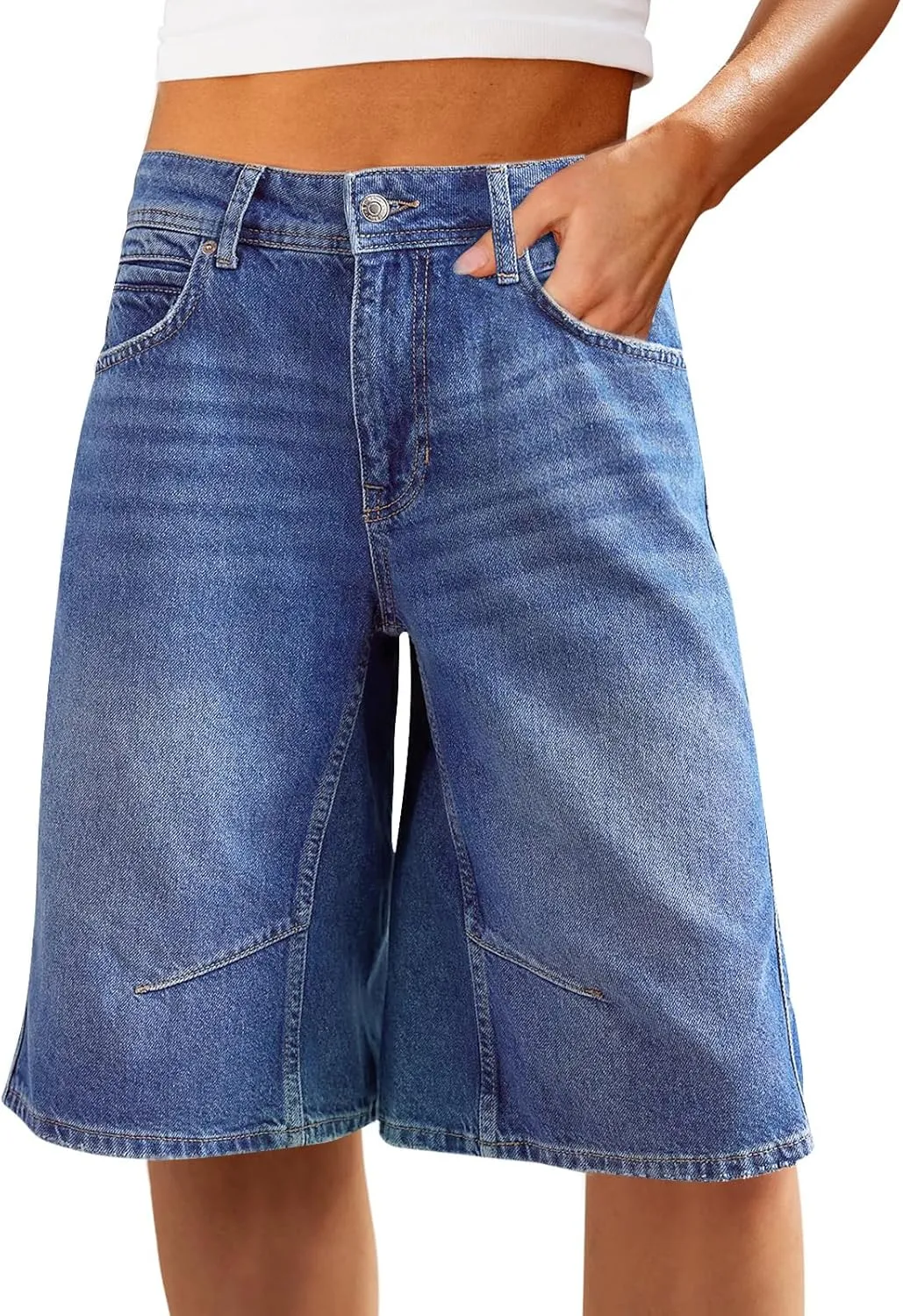 Cicy Bell Womens Summer Wide Leg Denim Shorts Casual Loose Mid Rise Jorts Bermuda Knee Length Jeans Shorts