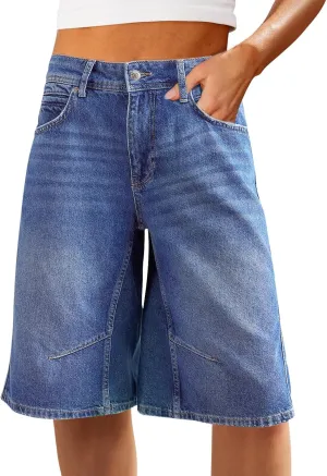 Cicy Bell Womens Summer Wide Leg Denim Shorts Casual Loose Mid Rise Jorts Bermuda Knee Length Jeans Shorts