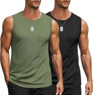COOFANDY Men's Casual Tank Tops Quick Dry Sleeveless Shirts Cotton Pique Summer Shirt 2 Pack Muscle Tee
