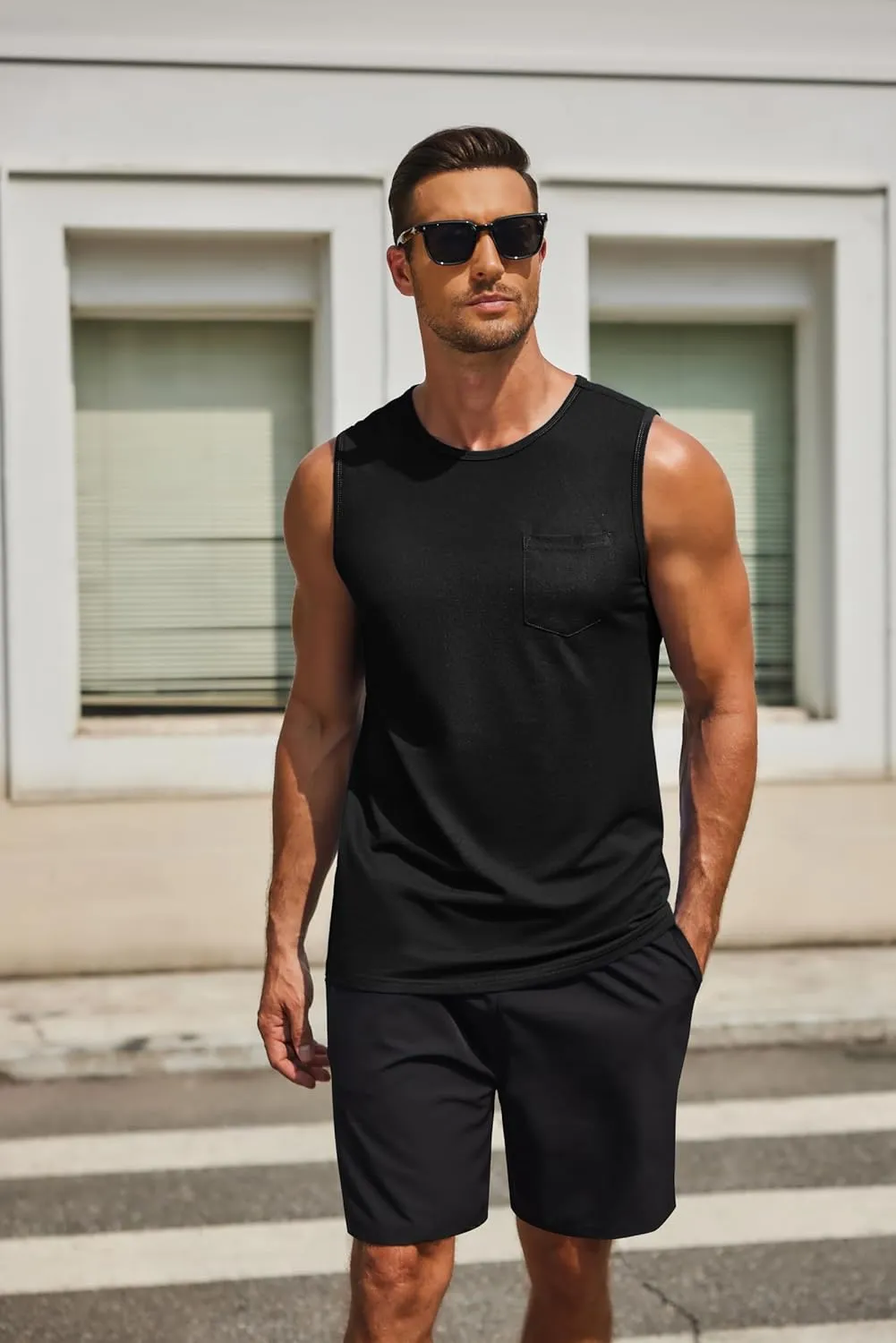 COOFANDY Men's Casual Tank Tops Quick Dry Sleeveless Shirts Cotton Pique Summer Shirt 2 Pack Muscle Tee